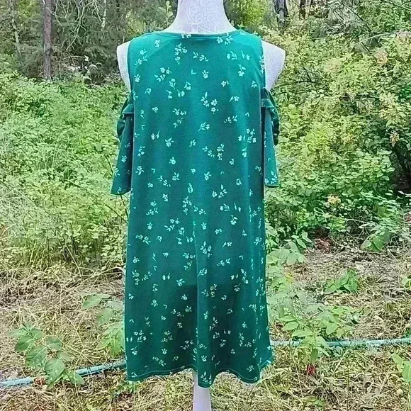 LC Lauren Conrad Green Floral Cold Shoulder Dress Large Easter Spring Wedding - Picture 5 of 6